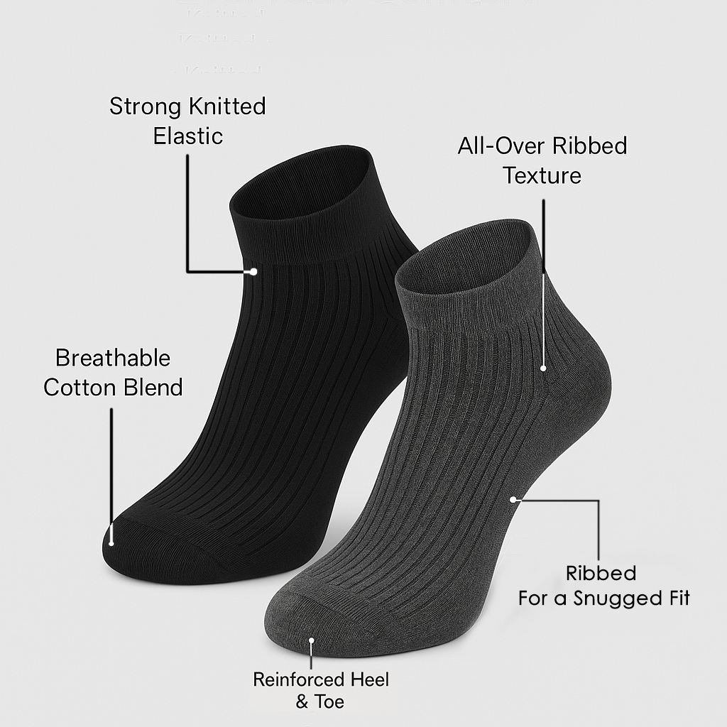 Arctic Wolf Men's Ribbed Ankle Length Socks (Pack of 6, 8 & 12 Pairs)