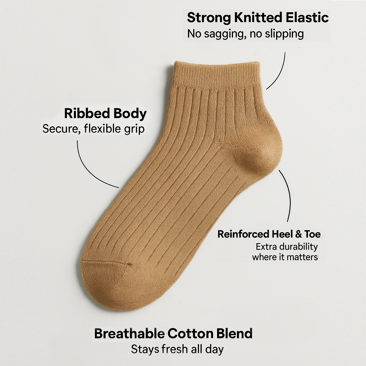 Arctic Wolf Men's Ribbed Ankle Length Socks (Pack of 6, 8 & 12 Pairs)