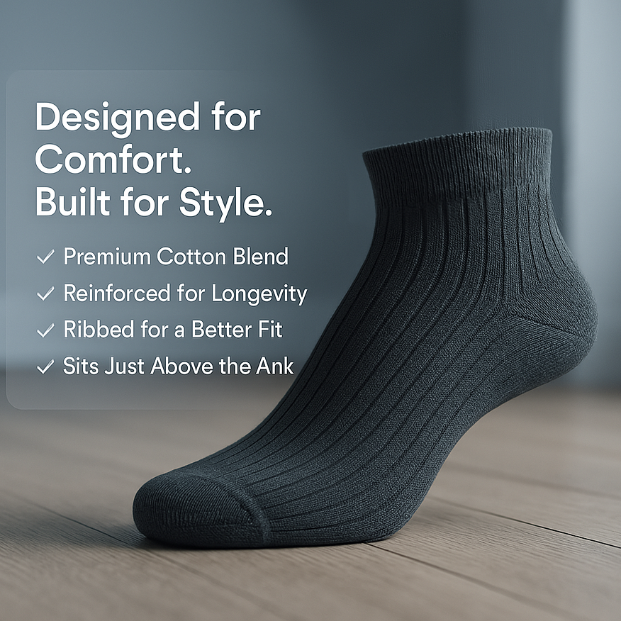 Arctic Wolf Men's Ribbed Ankle Length Socks (Pack of 6, 8 & 12 Pairs)