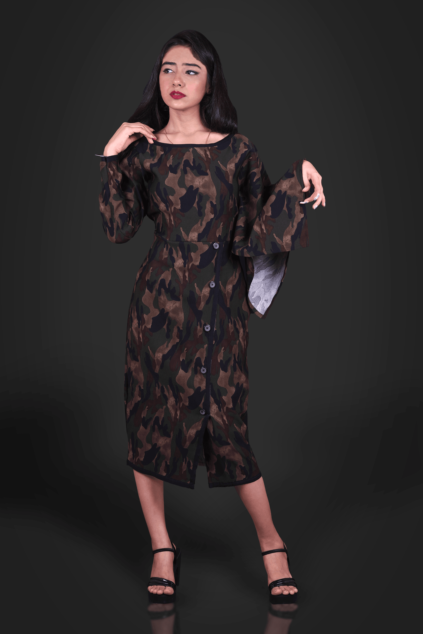 The Military Twist!-One Sided Kaftan Dress-Adorable Me