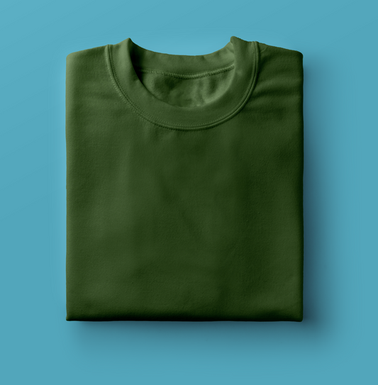 Men's Cotton Minimalist Half Sleeves T-shirt (Olive Green) - Adorable Me