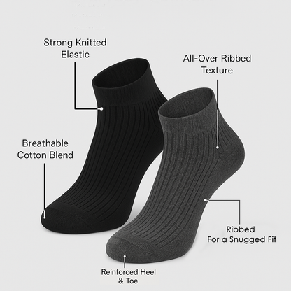 Arctic Wolf Men's Ribbed Ankle Length Socks (Pack of 6, 8 & 12 Pairs)