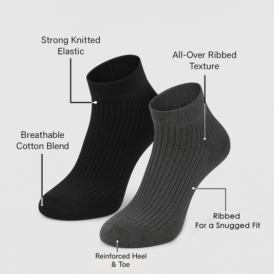 Arctic Wolf Men's Ribbed Ankle Length Socks (Pack of 6, 8 & 12 Pairs)