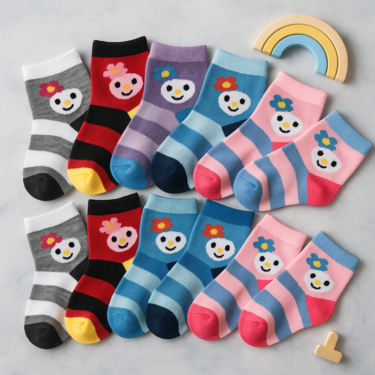 Arctic Wolf Kids Ankle Socks (Pack of 12 Pairs) - Multi-color, Assorted Designs