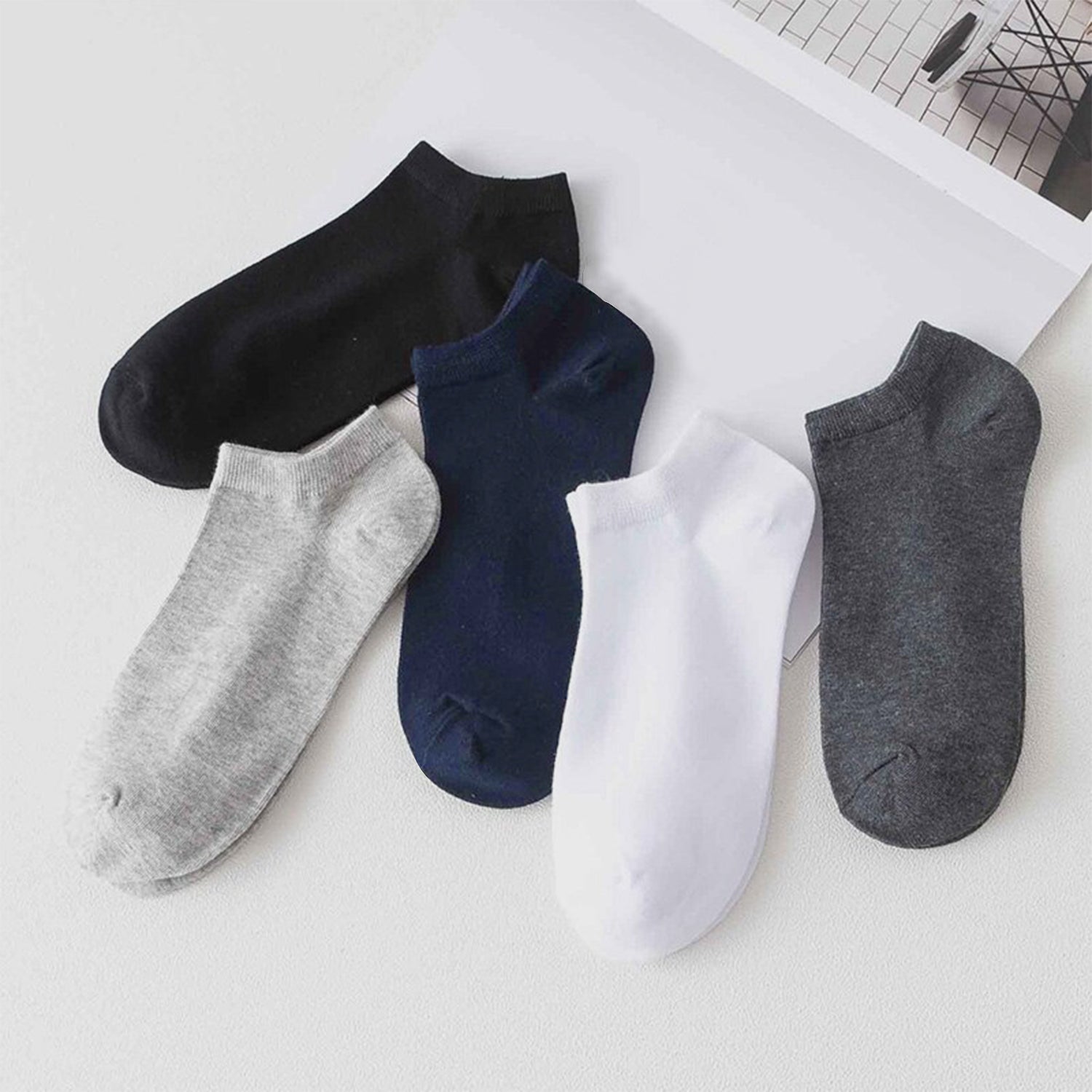 Arctic Wolf Men's Low Cut Socks (Pack of 10 Pairs), Black, White, Dark Grey, Light Grey & Navy Blue