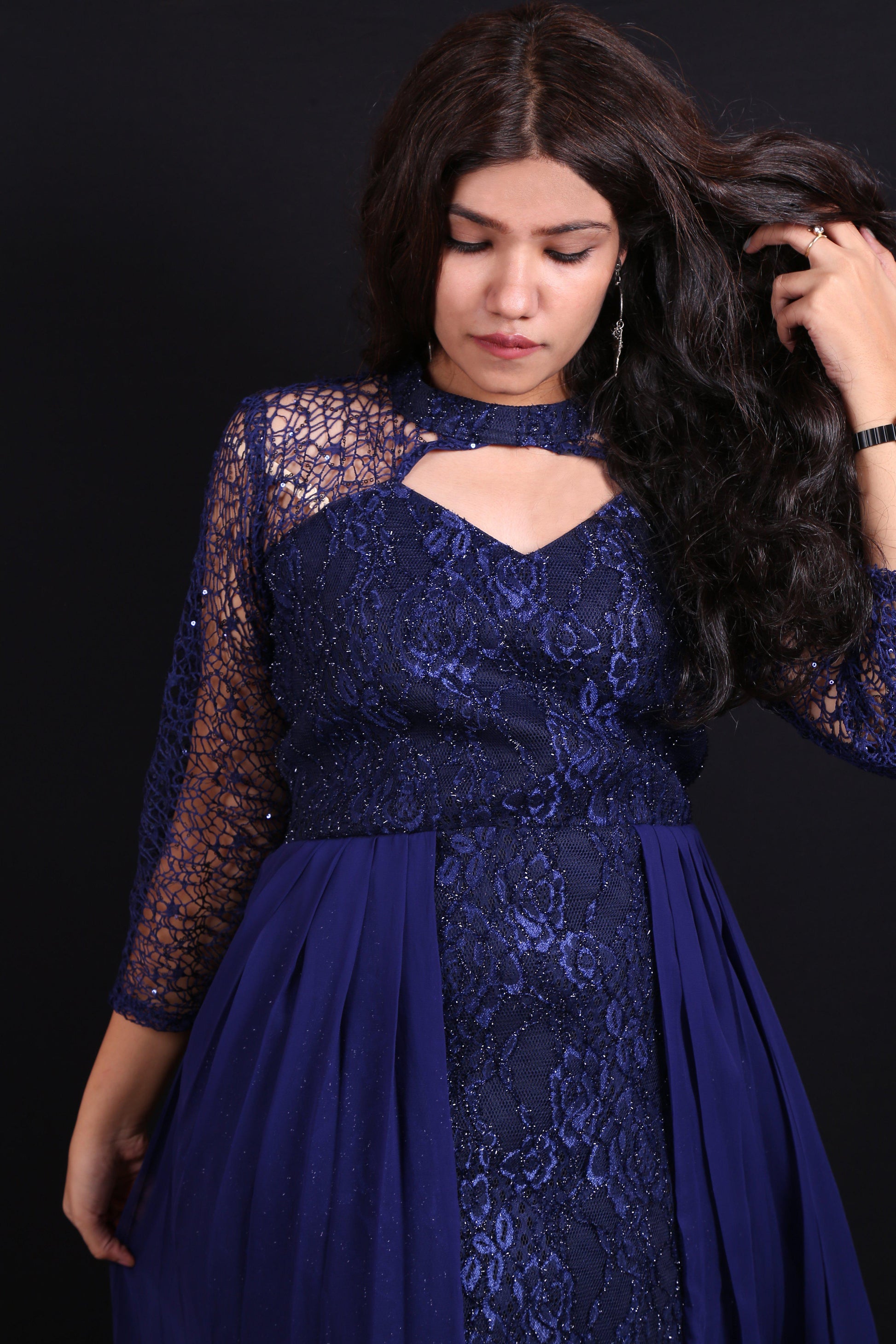 The Galaxy!-Navy Blue Flared Evening Gown-Adorable Me