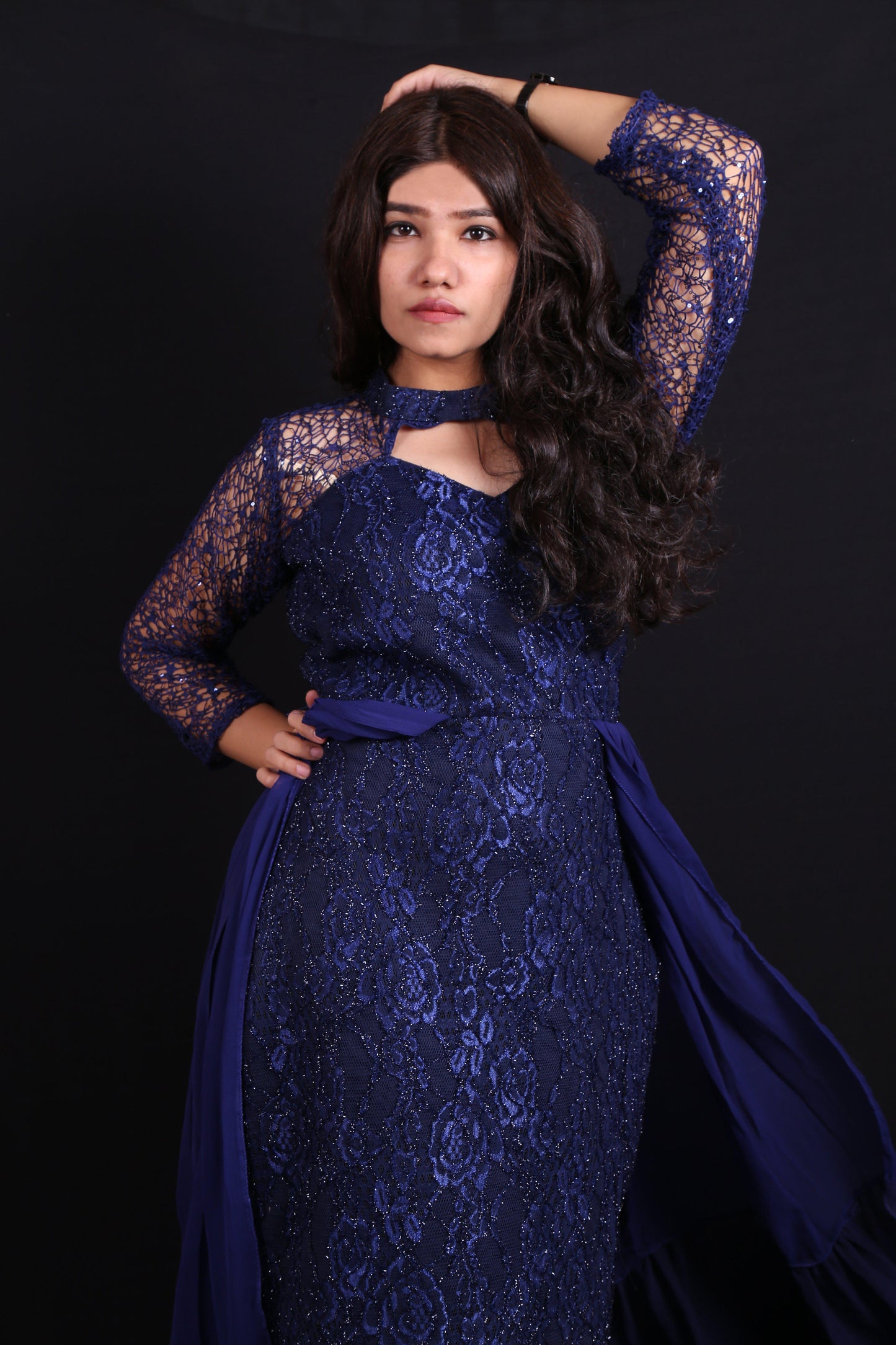 The Galaxy!-Navy Blue Flared Evening Gown-Adorable Me