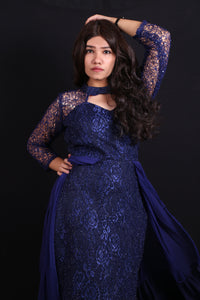 The Galaxy!-Navy Blue Flared Evening Gown-Adorable Me