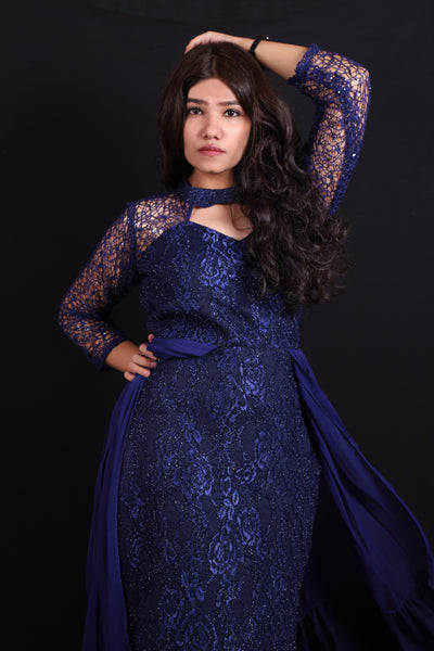 Buy Sizzling Navy Blue Party Wear Gown for Girls | Gowns