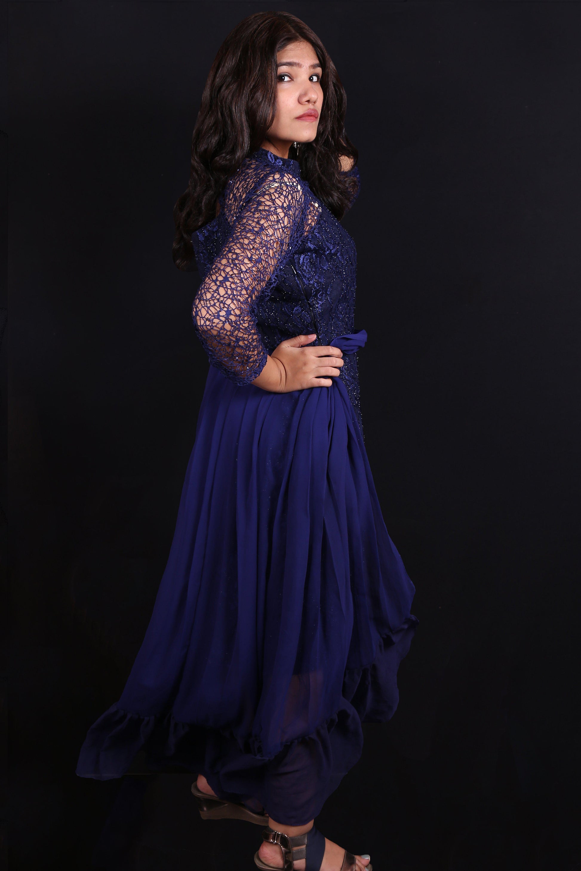 The Galaxy!-Navy Blue Flared Evening Gown-Adorable Me