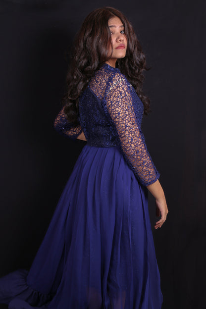 The Galaxy!-Navy Blue Flared Evening Gown-Adorable Me