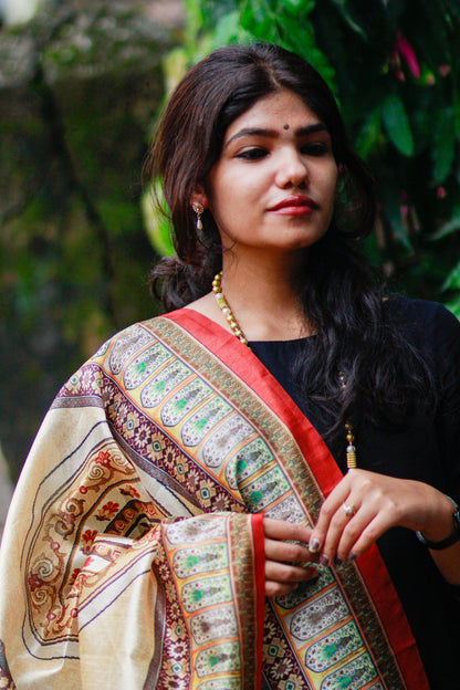 Printed Tussar Silk Dupatta - Adorable Me