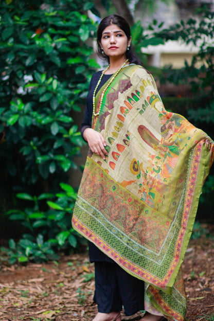 Printed Chanderi Linen Dupatta - Adorable Me