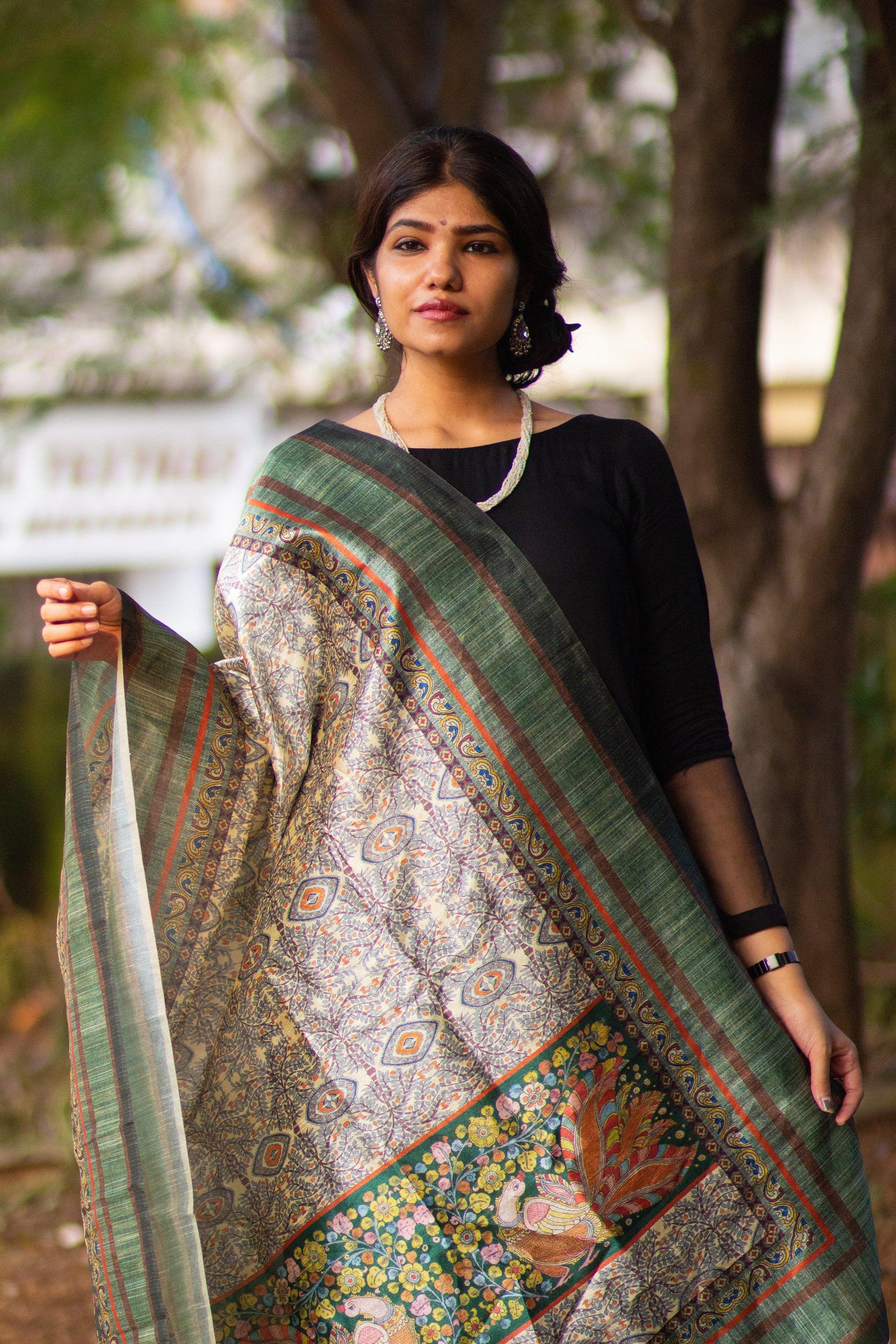 Printed Tussar Silk Dupatta - Adorable Me