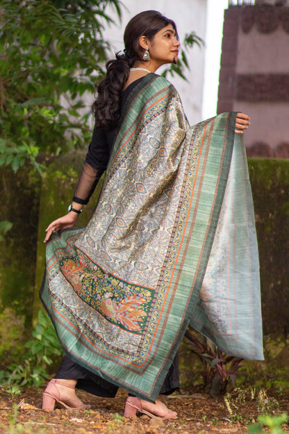 Printed Tussar Silk Dupatta - Adorable Me