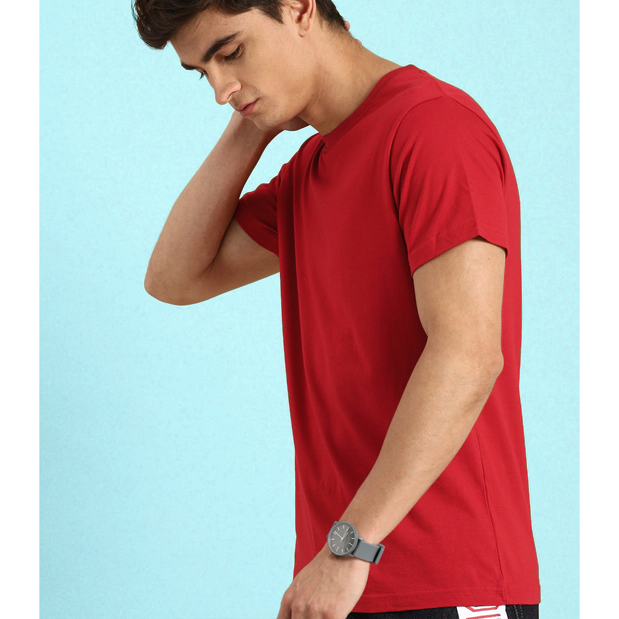 Men's Cotton Minimalist Half Sleeves T-shirt (Sunset Red) - Adorable Me